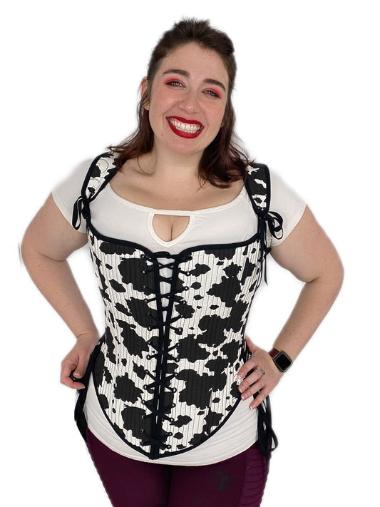 Cow Print Hybrid Elizabethan Stays (Bodice) - Fully Boned - Multiple Sizes