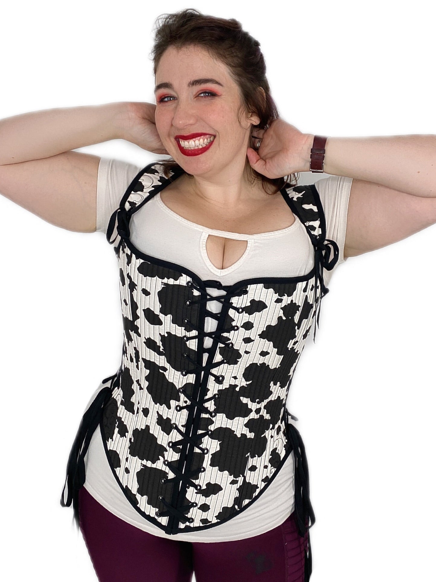 Cow Print Hybrid Elizabethan Stays (Bodice) - Fully Boned - Multiple Sizes