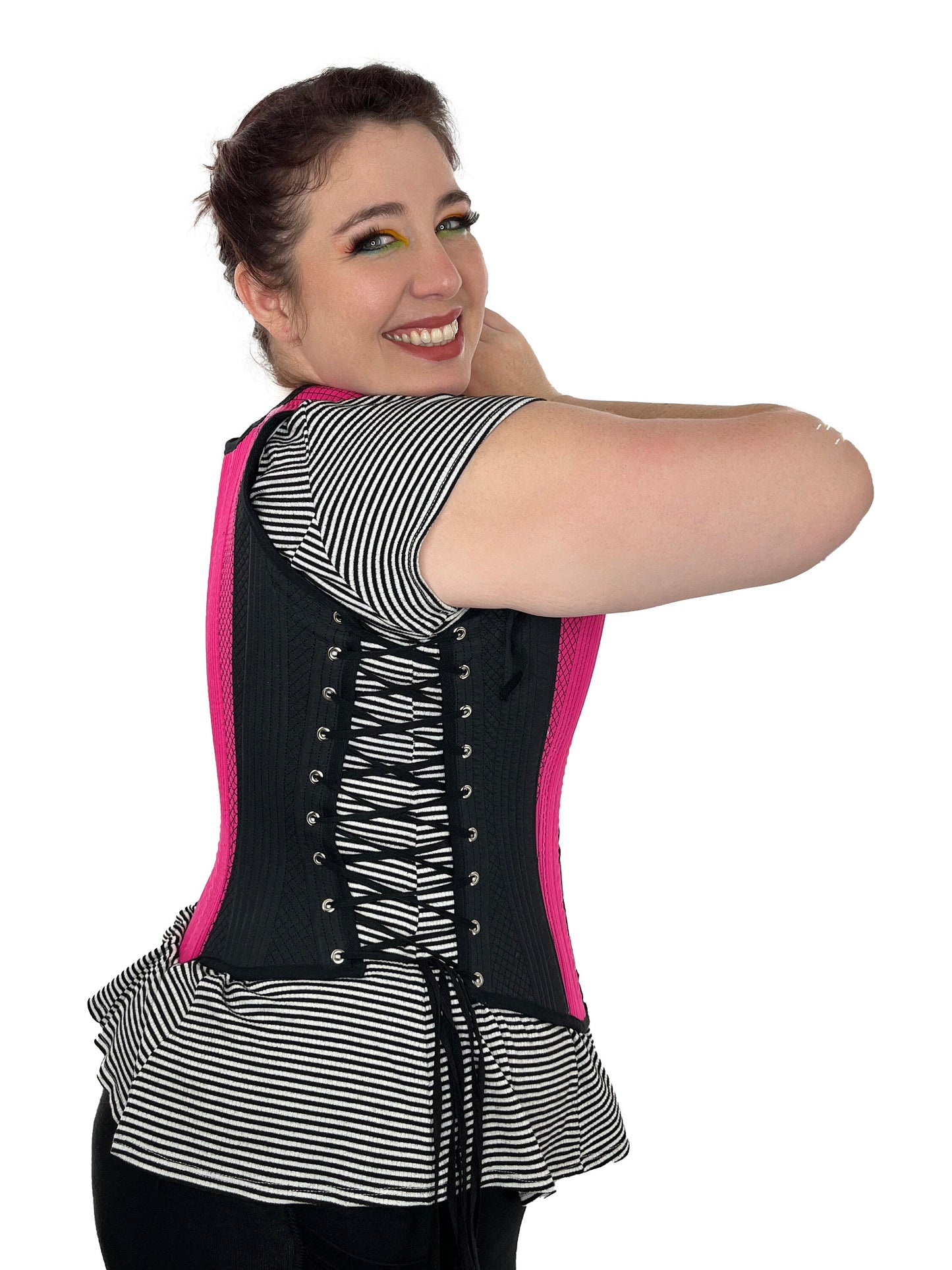 Elizabethan Hybrid Stays - Pink and Black - Fully Boned - Multiple Sizes