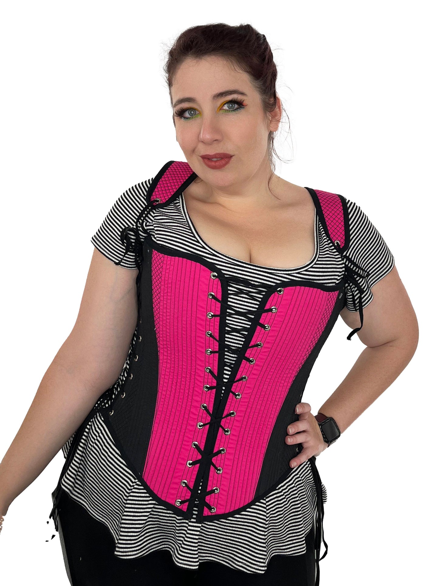 Elizabethan Hybrid Stays - Pink and Black - Fully Boned - Multiple Sizes