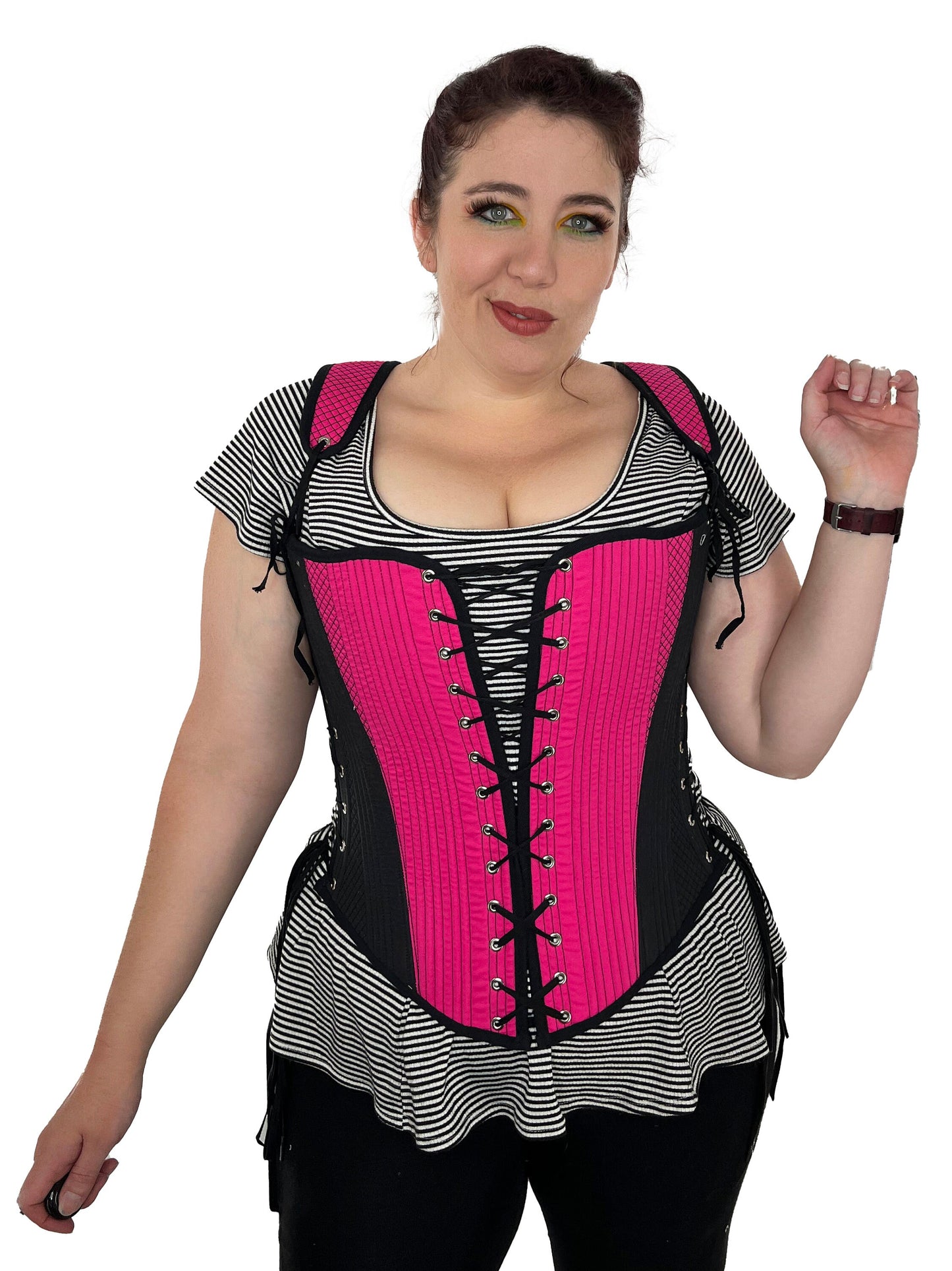 Elizabethan Hybrid Stays - Pink and Black - Fully Boned - Multiple Sizes