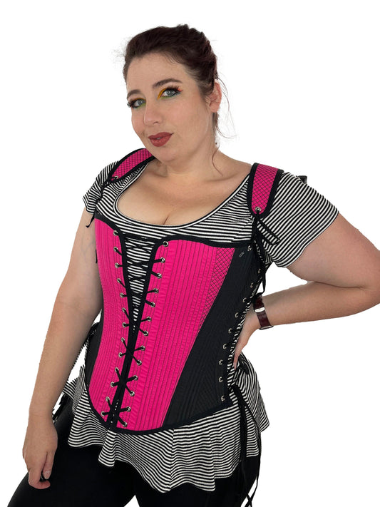 Elizabethan Hybrid Stays - Pink and Black - Fully Boned - Multiple Sizes