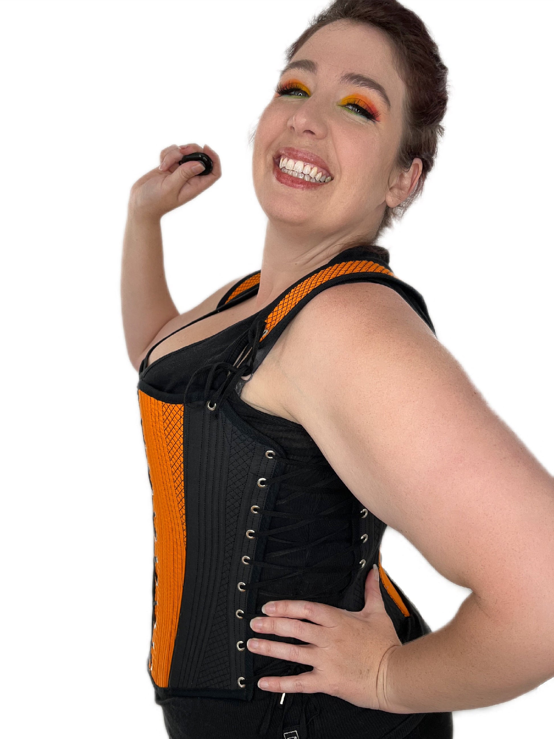 Elizabethan Hybrid Stays - Orange and Black - Fully Boned - Multiple Sizes