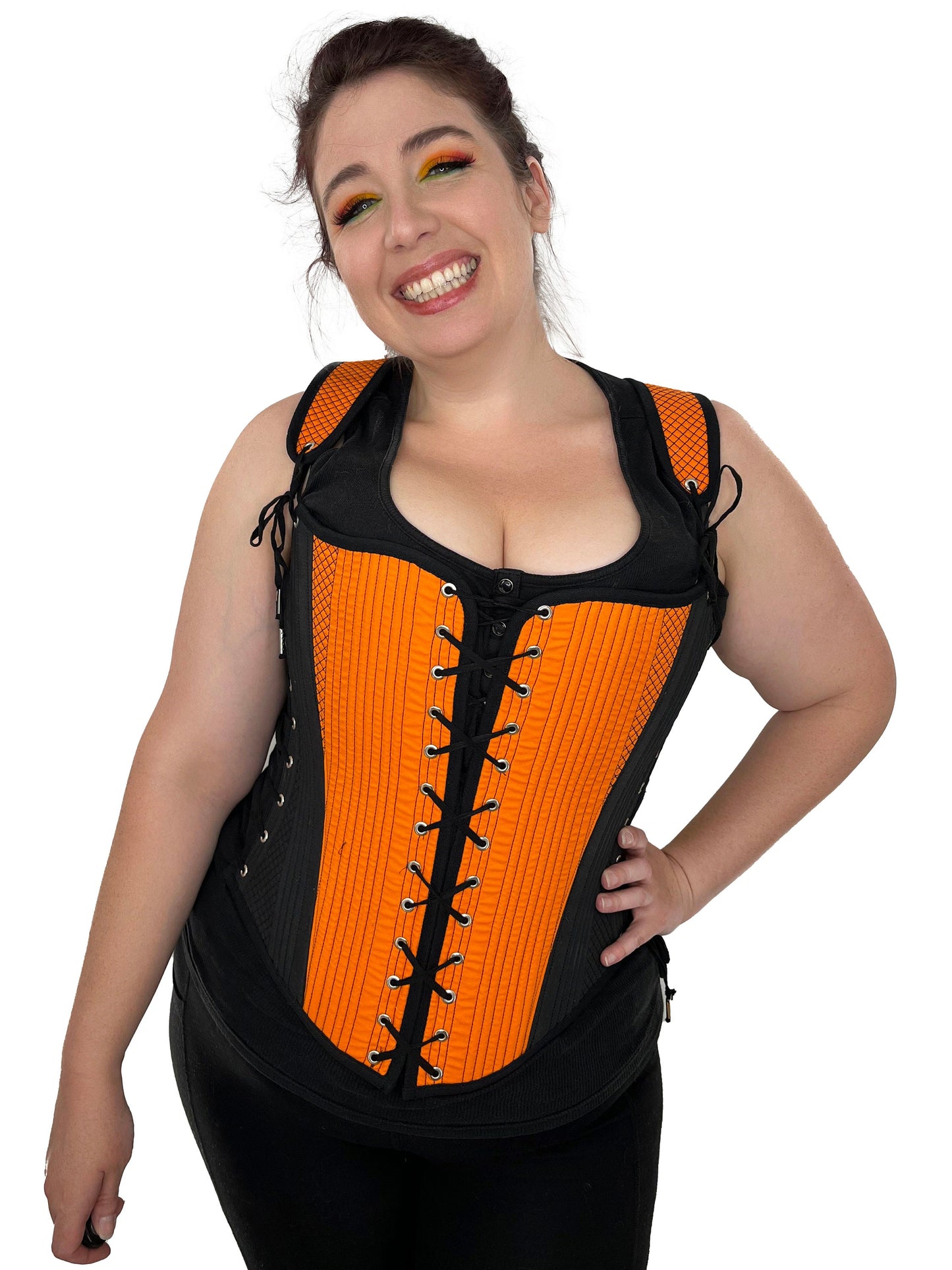 Elizabethan Hybrid Stays - Orange and Black - Fully Boned - Multiple Sizes