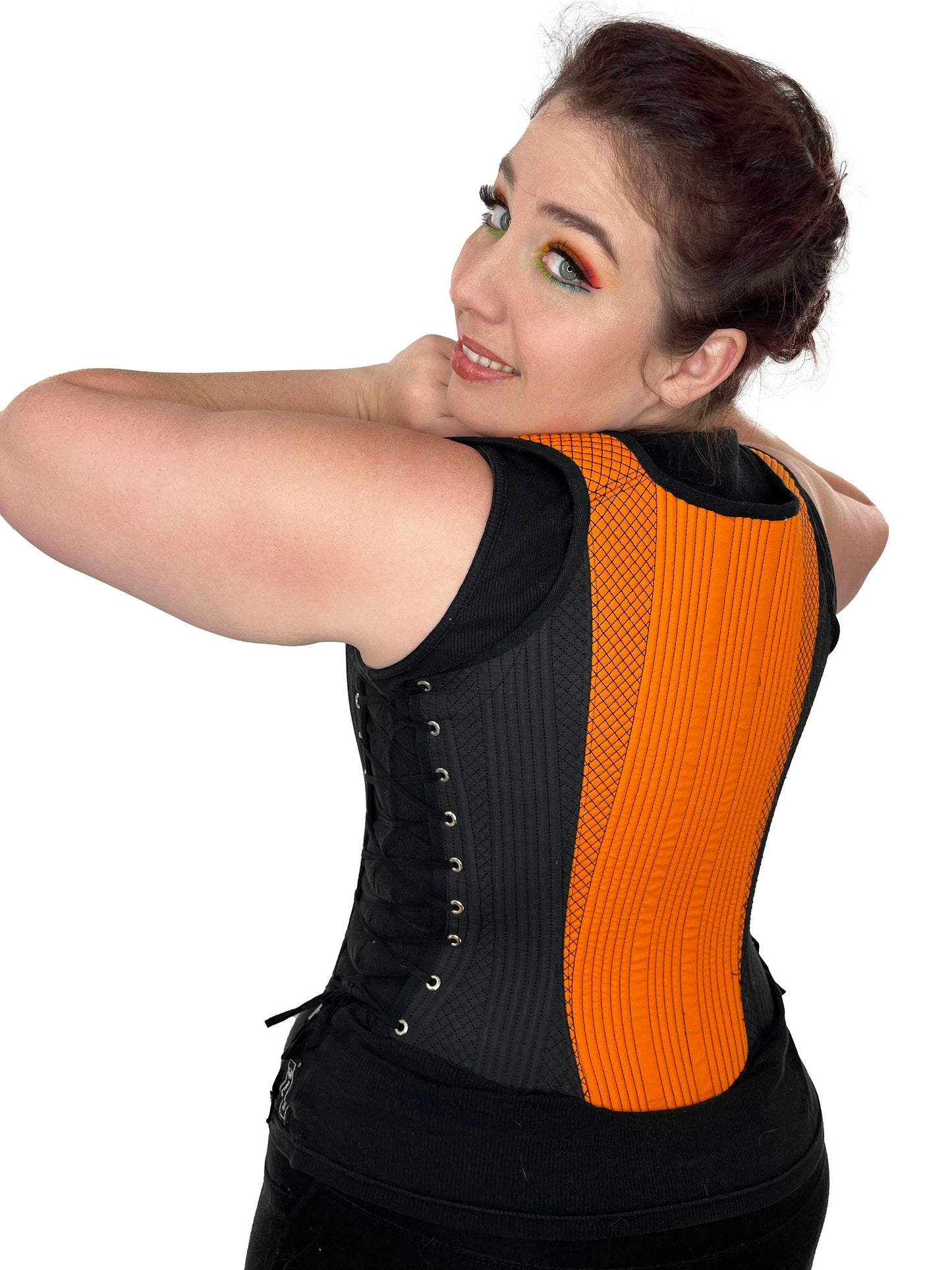 Elizabethan Hybrid Stays - Orange and Black - Fully Boned - Multiple Sizes