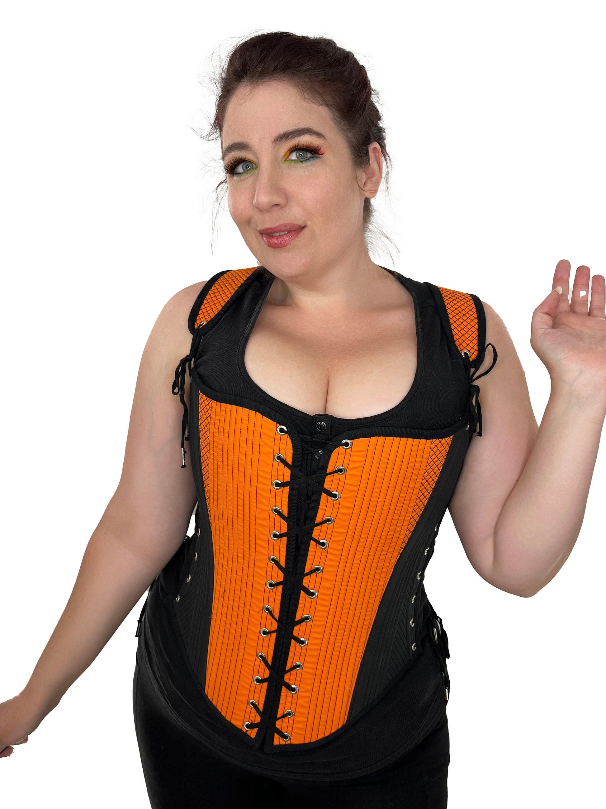 Elizabethan Hybrid Stays - Orange and Black - Fully Boned - Multiple Sizes