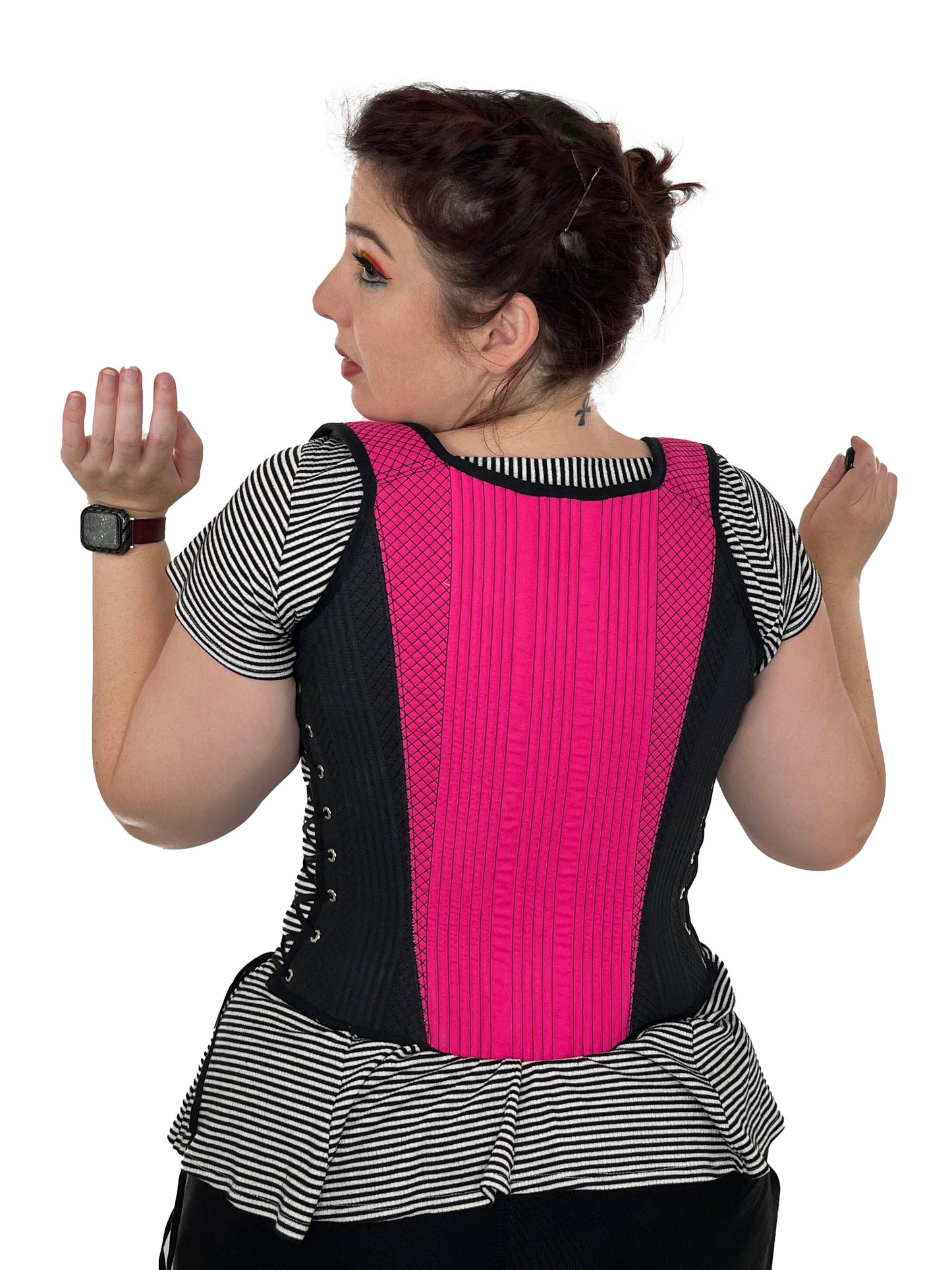 Elizabethan Hybrid Stays - Pink and Black - Fully Boned - Multiple Sizes