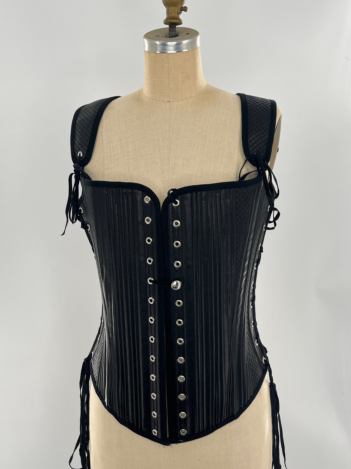 Black Faux Leather Hybrid Elizabethan Stays (Bodice) - Fully Boned - Multiple Sizes