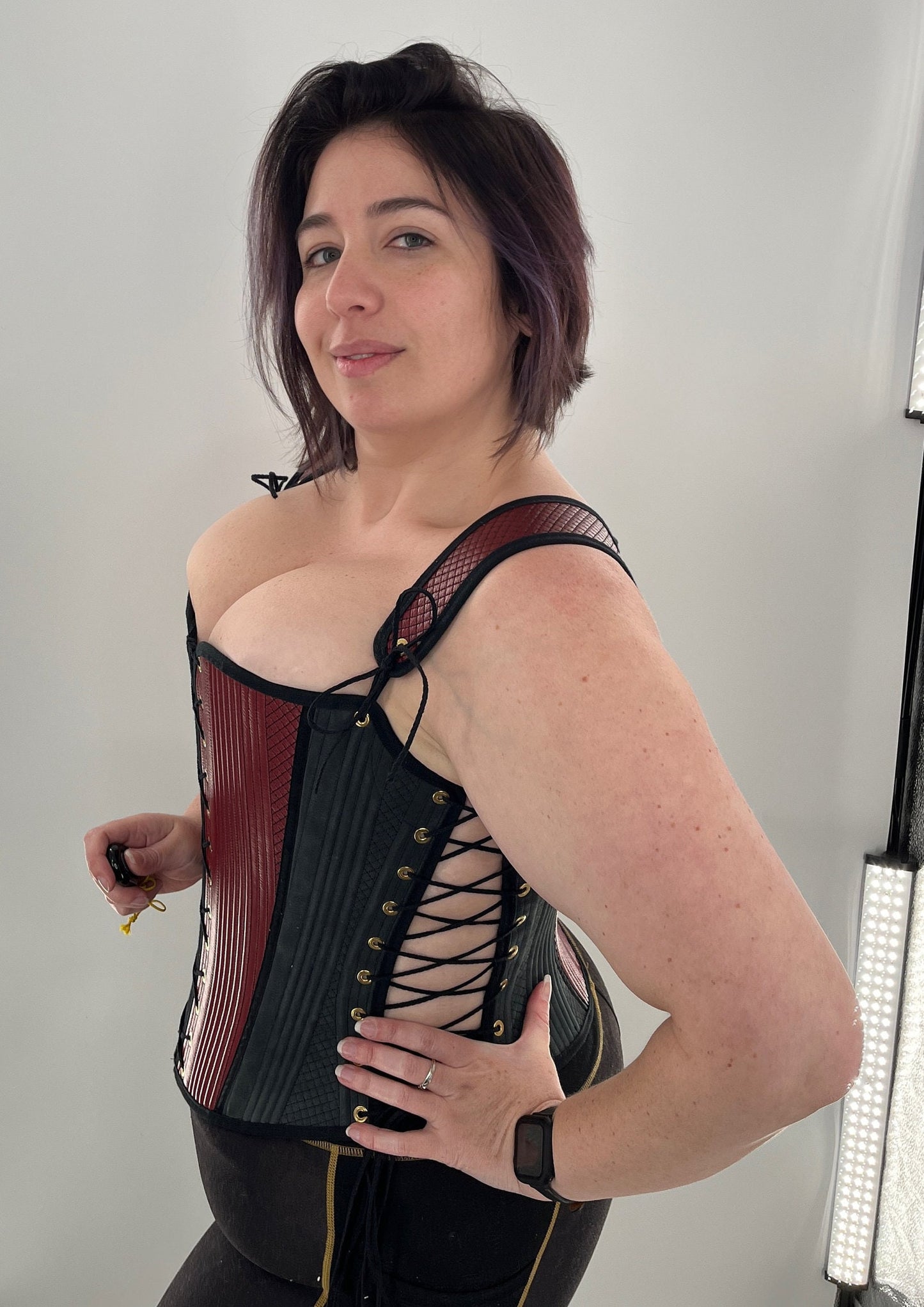 Limited Edition Red and Black Leather Hybrid Elizabethan Stays (Bodice) - Fully Boned - Multiple Sizes