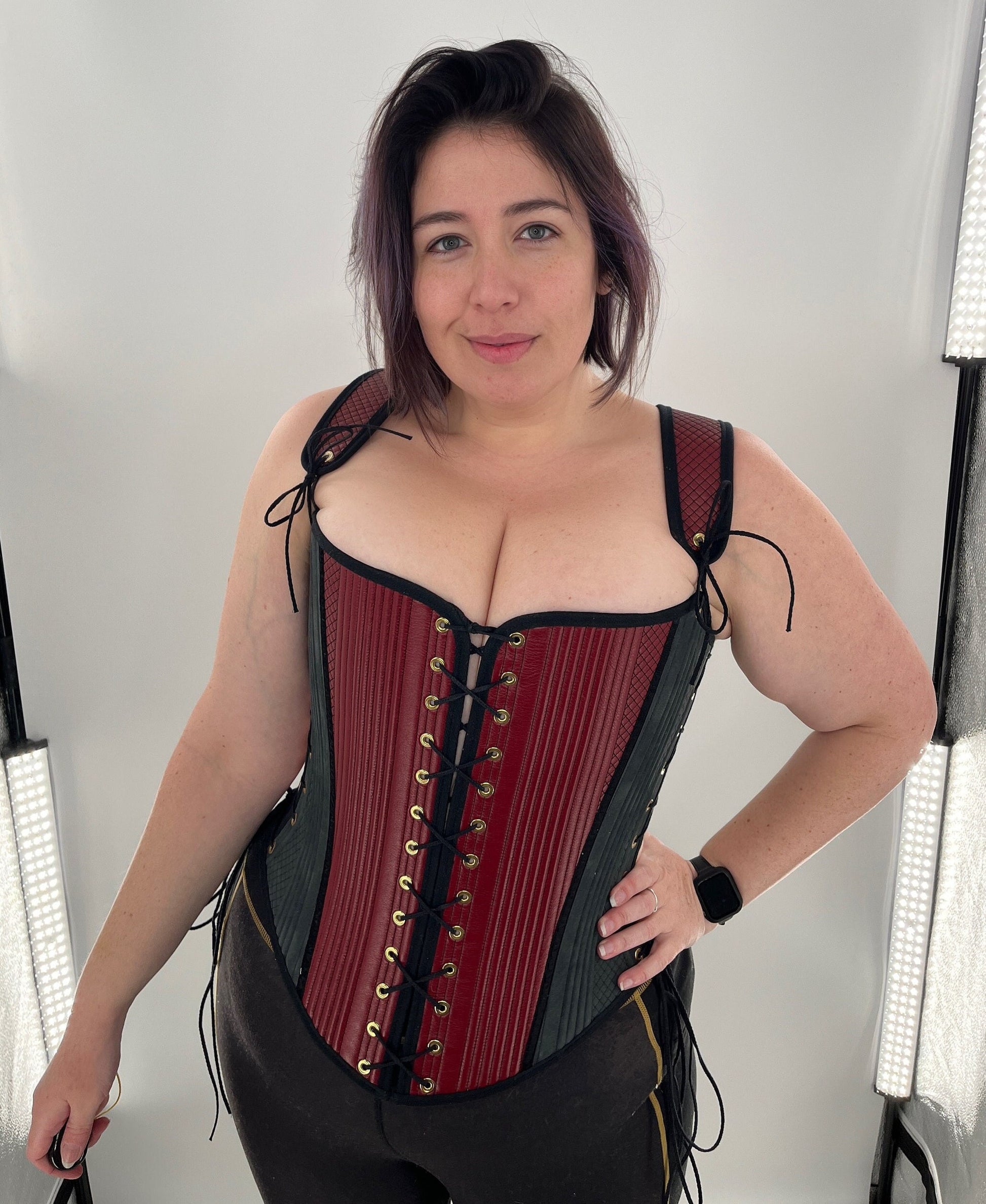 Limited Edition Red and Black Leather Hybrid Elizabethan Stays (Bodice) - Fully Boned - Multiple Sizes