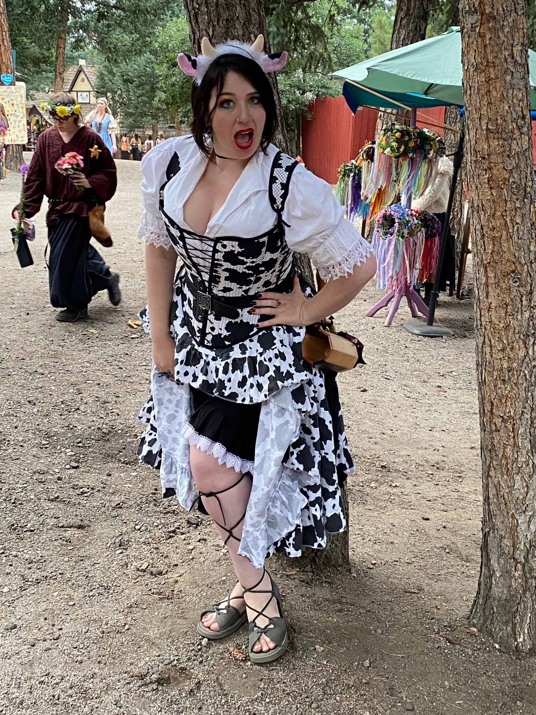 Renaissance Festival Cow Outfit - Bodice, Shirt, and Skirt