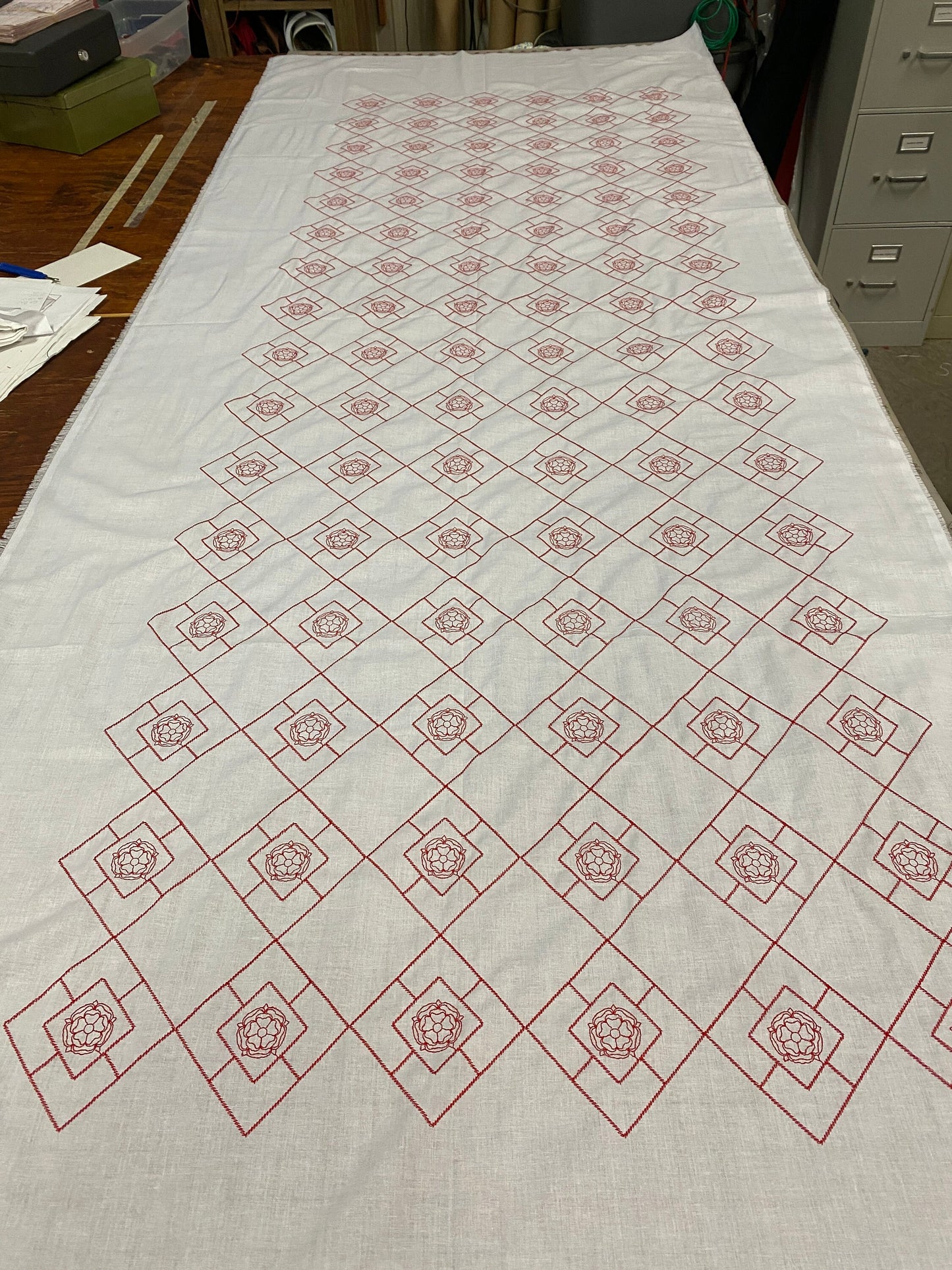 Tudor Rose Diamonds Blackwork Embroidery panel for Historical Sewers