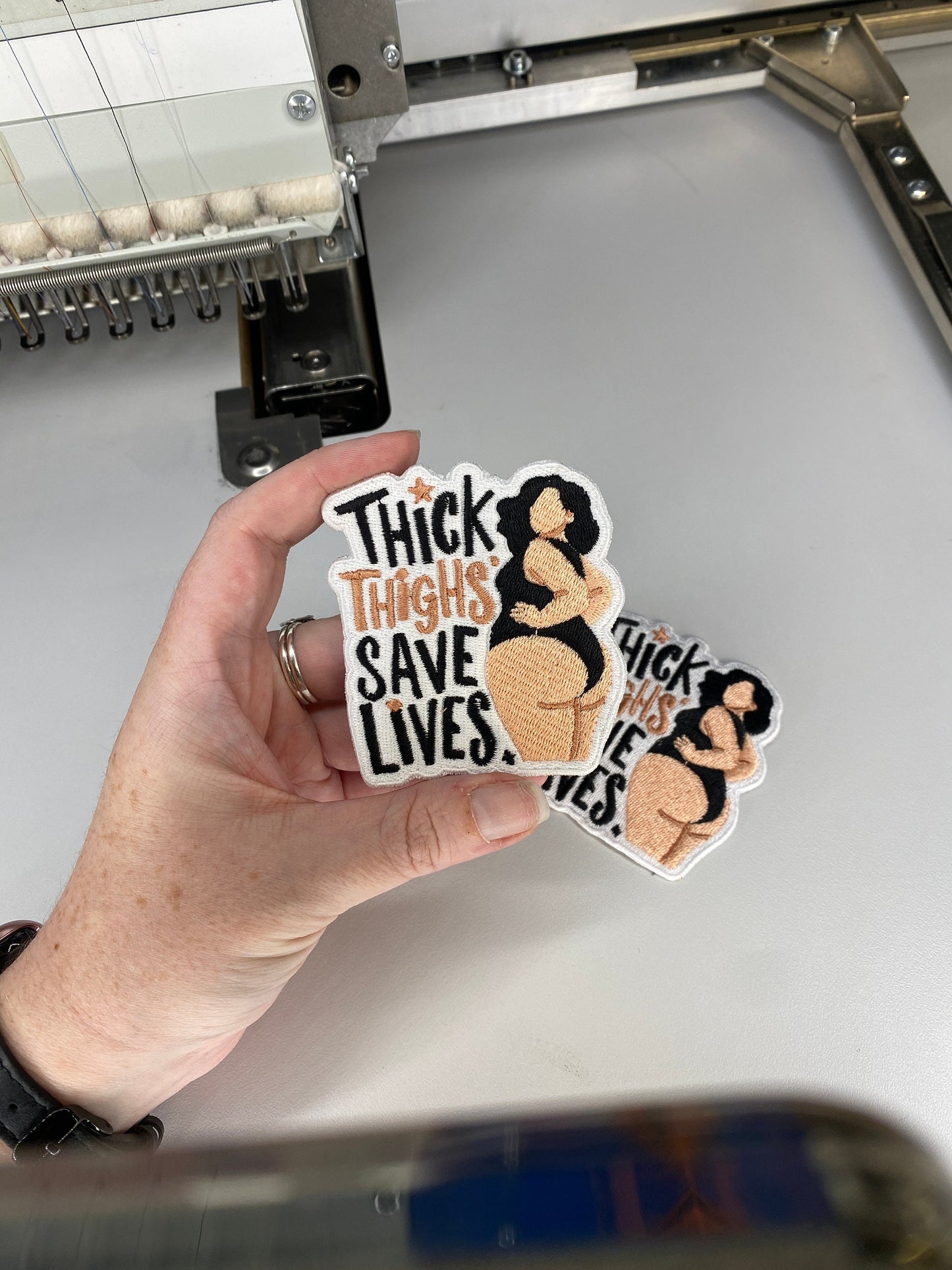 Handcrafted Embroidered Patch – Thick Thighs Save Lives