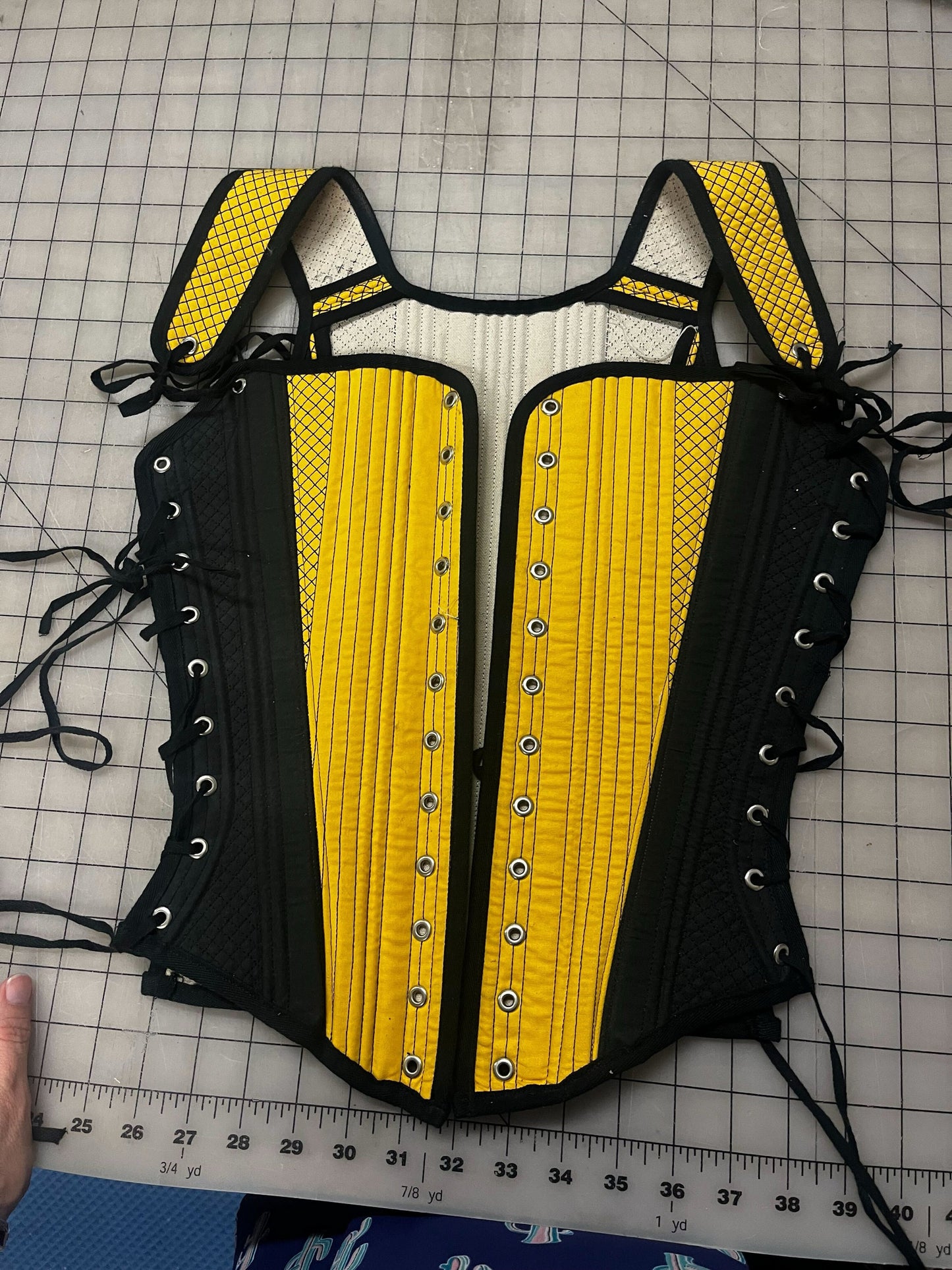 Damaged Sale** Elizabethan Hybrid Stays - Yellow and Black - Fully Boned - Size 24